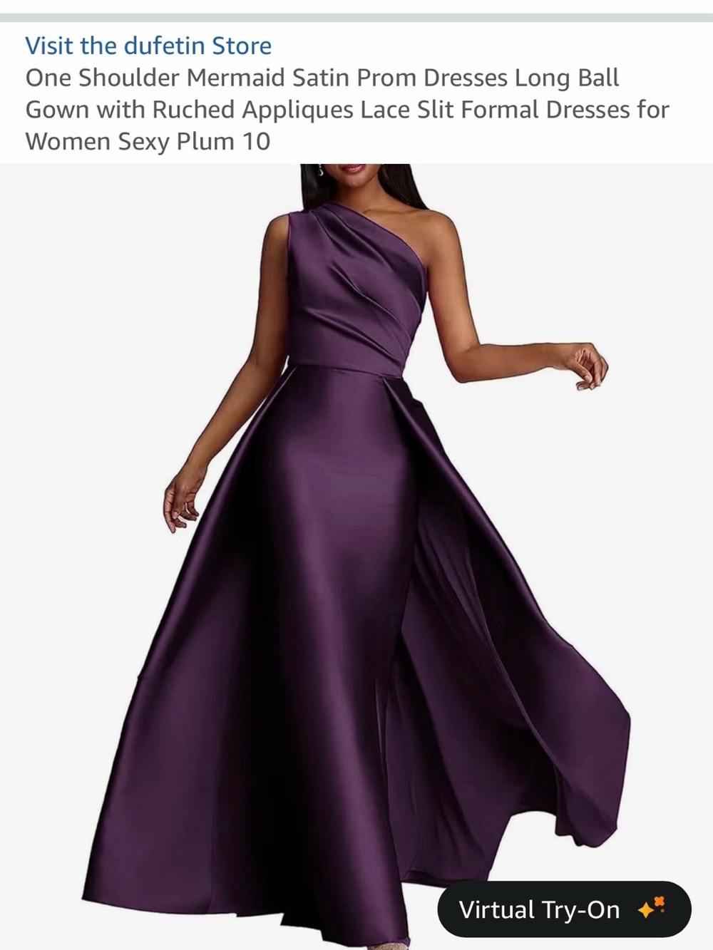 Amazon One-Shoulder Satin Evening Gown in Plum